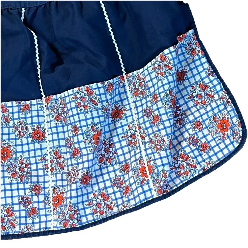 Vintage REVERSIBLE Half Apron Red White Blue Polka Dot Floral Cotton 59